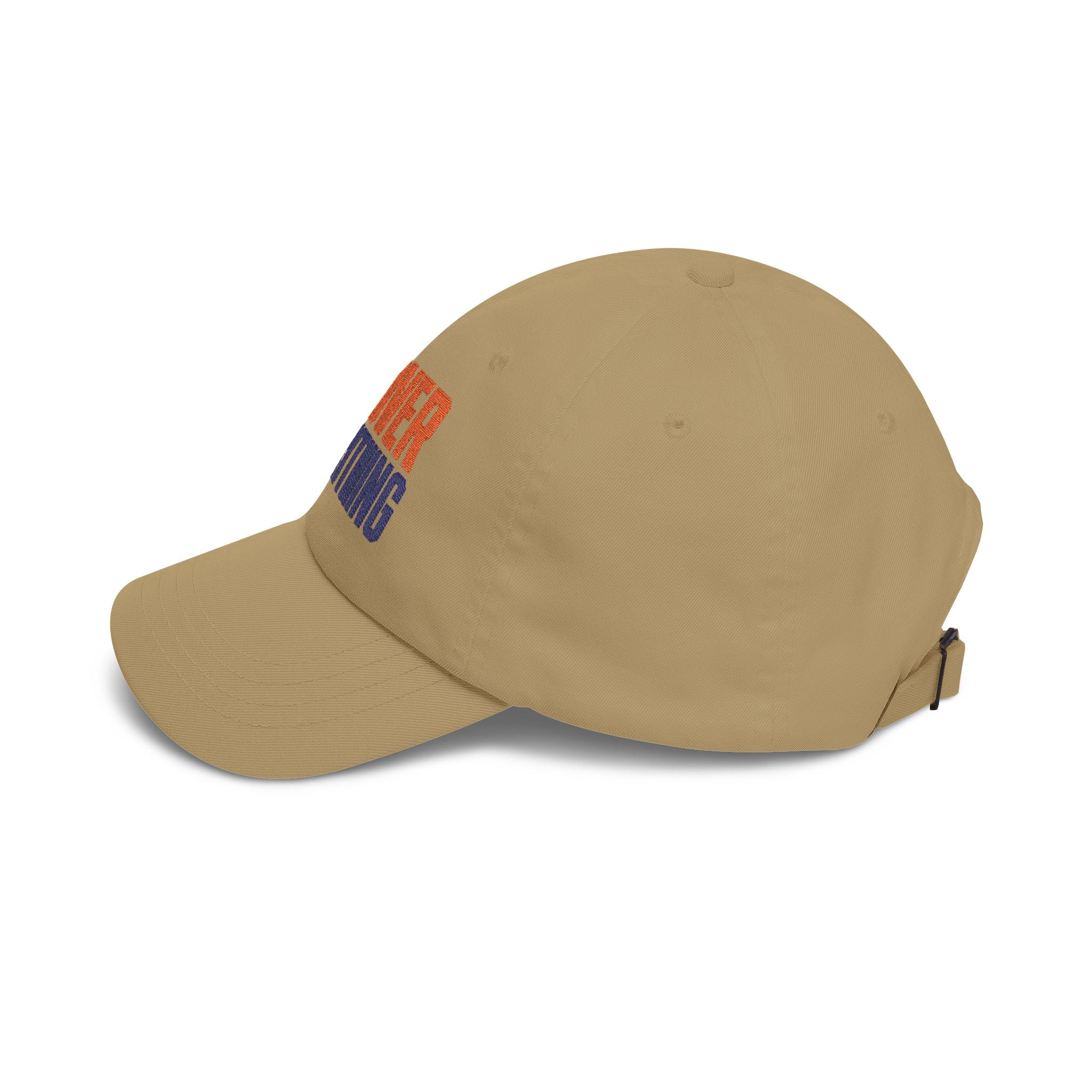 Khaki NY Over Everything embroidered dad hat side view